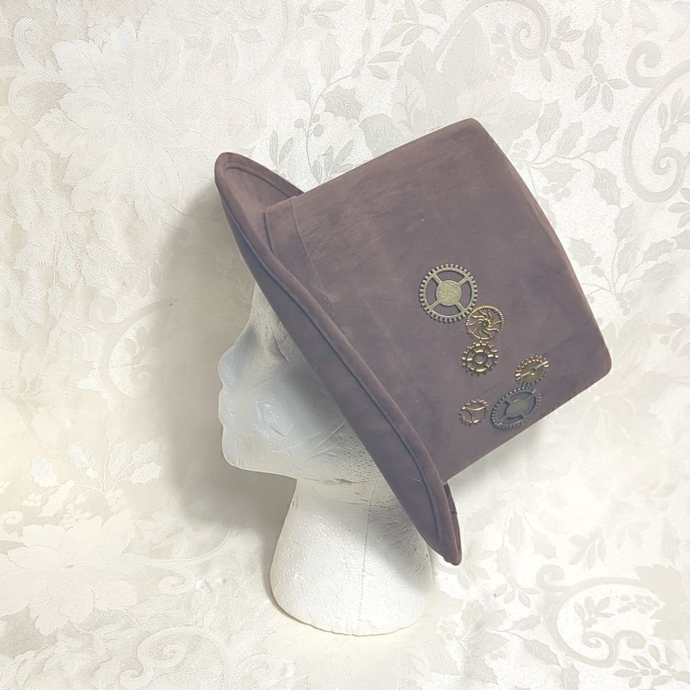 Spirit Brown Faux Suede Steampunk Top Hat